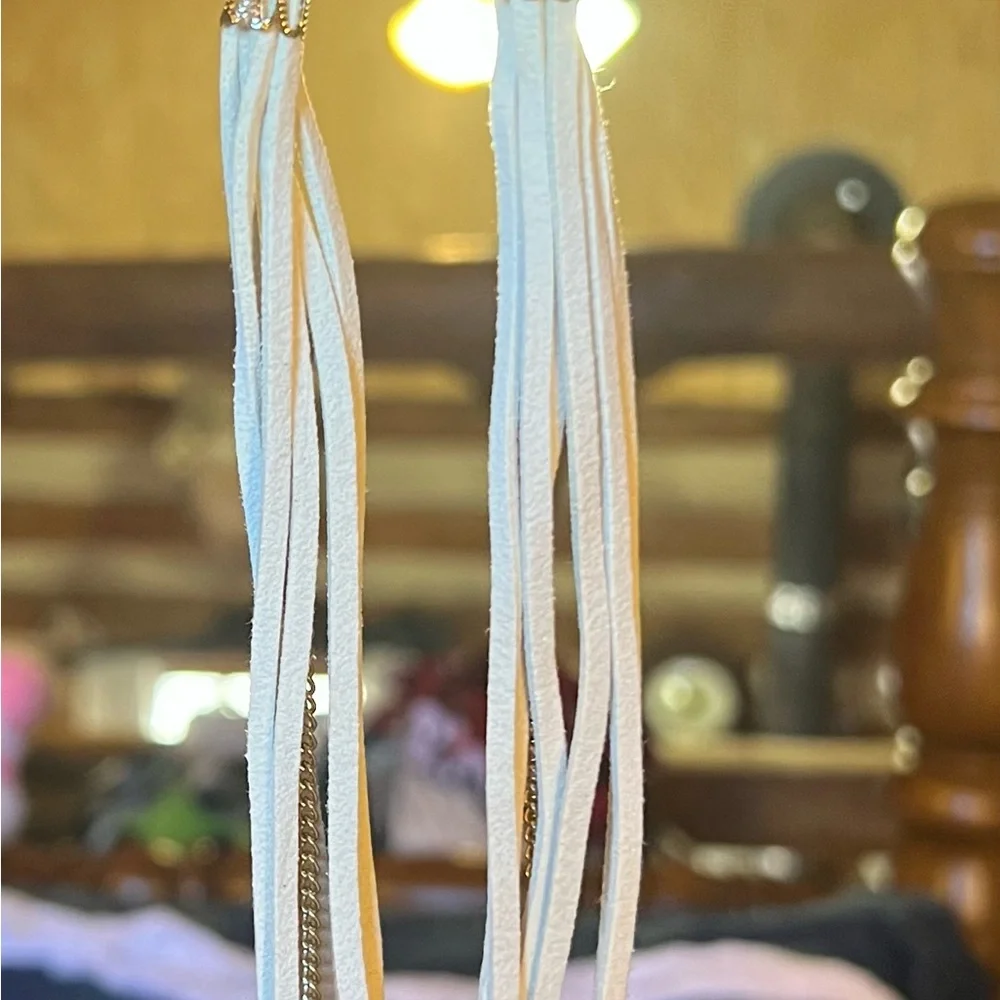 NWT No Boundaries Cream Long Leather Tassel Earrings Nickel & Lead Safe